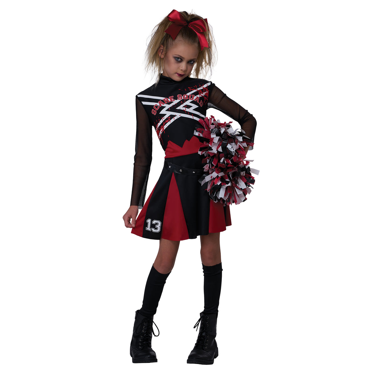 Scare Squad Cheerleader Costume for Kids, Dress, Hair Bow and Pom Pom