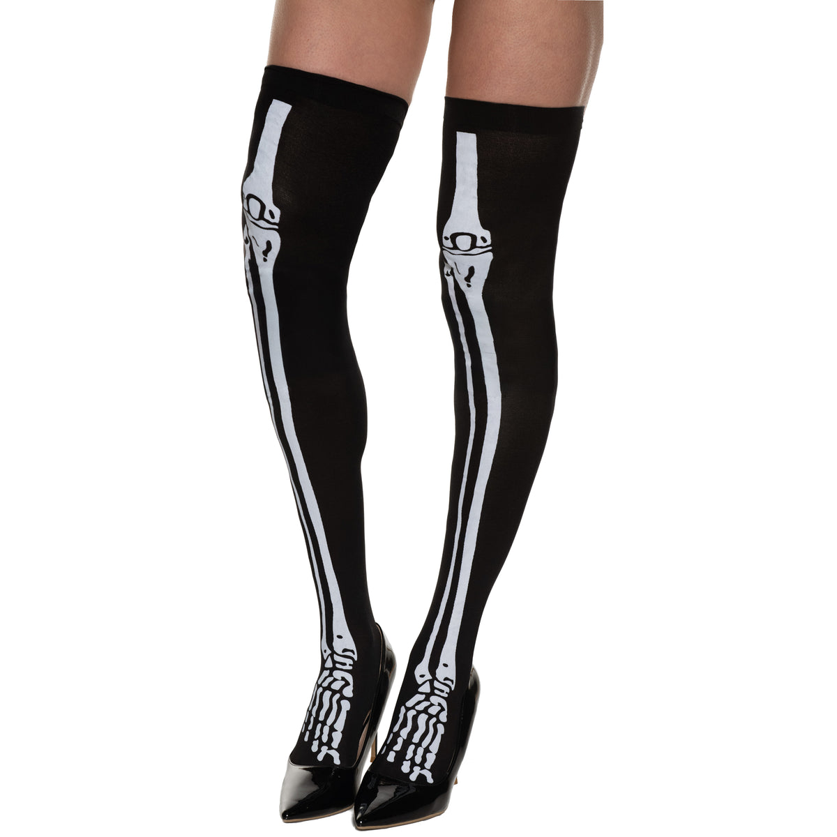 Black Skeleton Thigh High Stockings for Adults