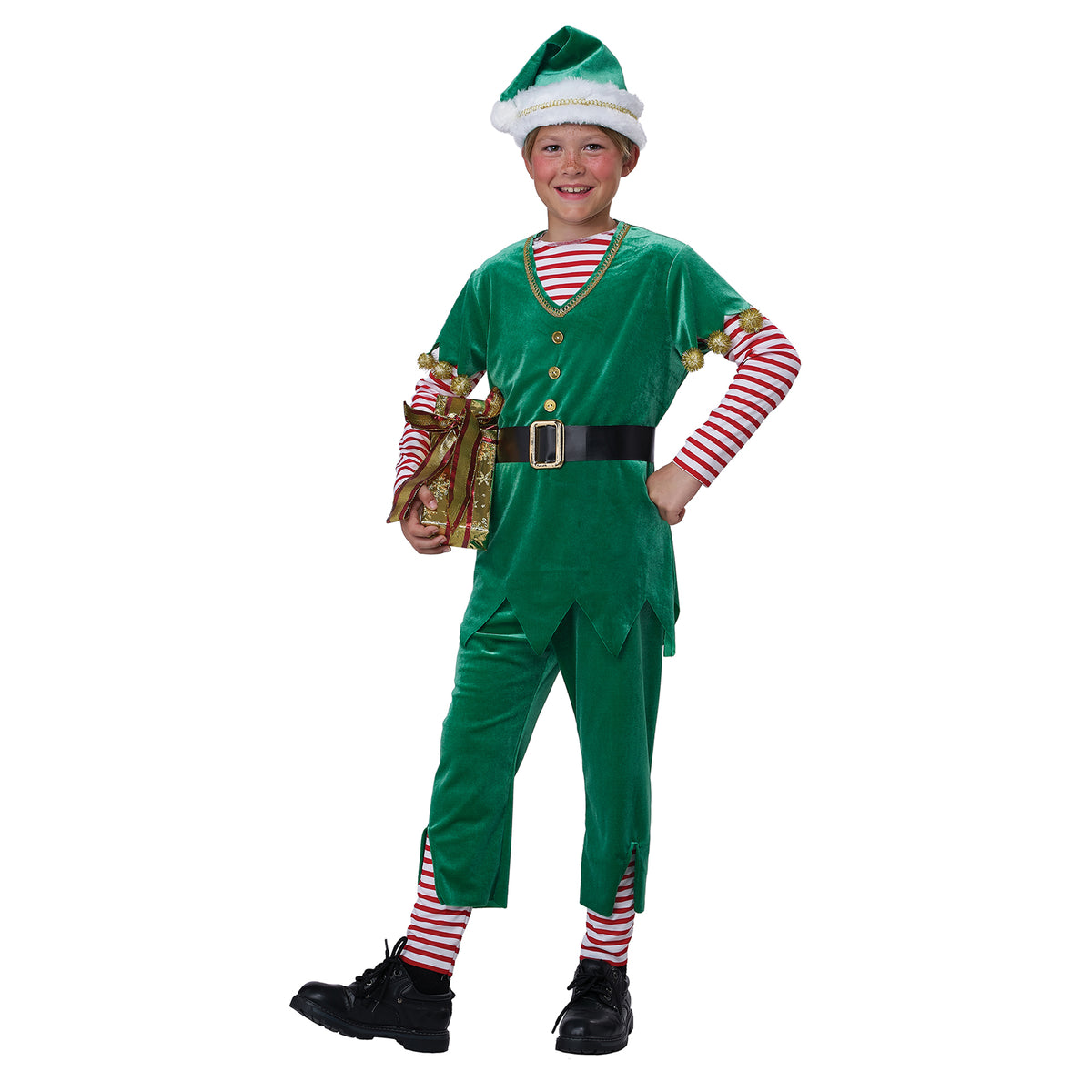 Costume de lutin de Noël joyeux pour enfants, tunique, pantalon et chapeau