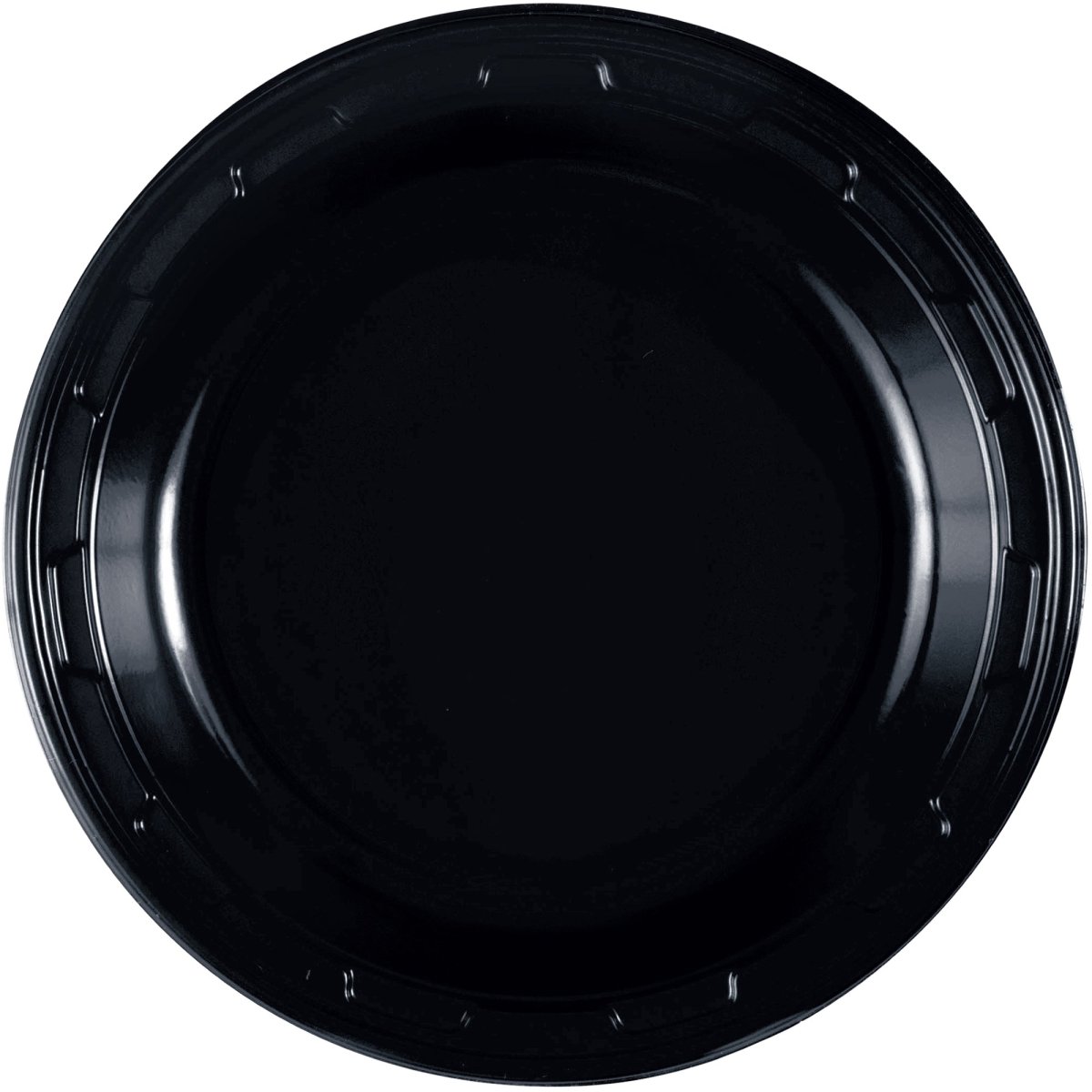 Petites assiettes rondes en plastique à dessert noires, 7 pouces, 50 unités