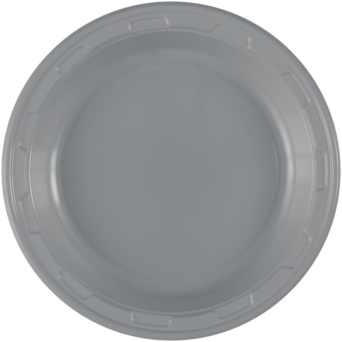 Petites assiettes rondes en plastique à dessert argentées, 7 pouces, 50 unités