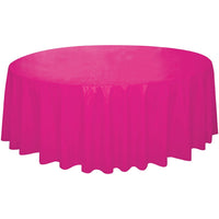 Neon Pink Round Plastic Table Cover, 84 Inches, 1 Count