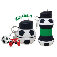 Bouteille d’eau pliable ballon de soccer avec porte-clés et mousqueton, 500 ml, 1 unité