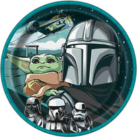 Star Wars: The Mandalorian and Grogu Birthday Large Round Lunch Paper Plates, 9 Inches, 8 Count