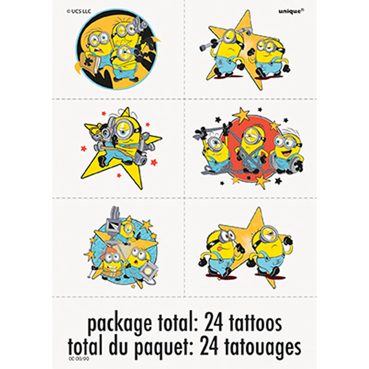 Minions Birthday Party Temporary Tattoo Sheets, 24 Tattoos, 4 Count