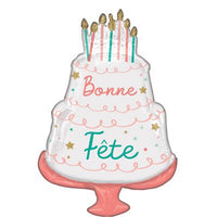 "Bonne Fête" Birthday Cake Supershape Foil Balloon, 21 Inches, 1 Count