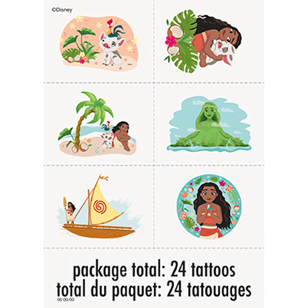 Moana Birthday Temporary Tattoo Sheets, Disney Birthday Favour, 24 Tattoos, 4 Count