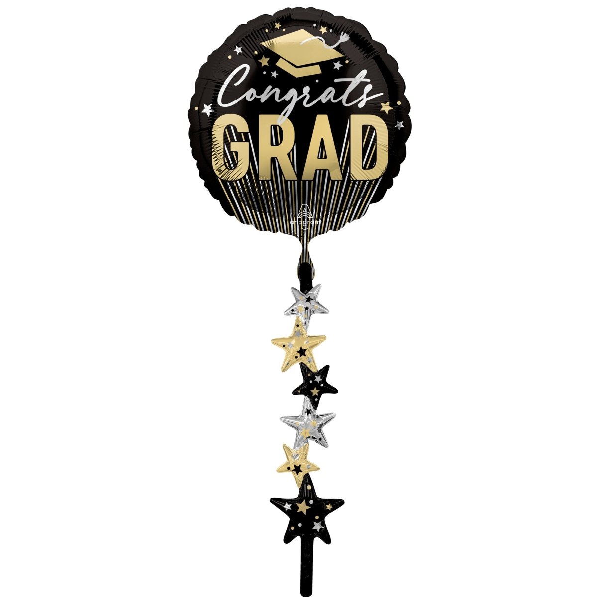 Ballon mylar Airwalker 'Congrats Grad', noir et doré, 24 pouces, 1 unité