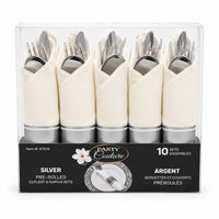 Pre-Rolled Cutlery And Napkin Sets 10/Pkg - Silver