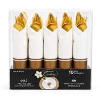 Pre-Rolled Cutlery And Napkin Sets 10/Pkg - Gold
