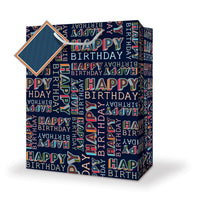 Grand sac cadeau bleu marine "Happy Birthday", 11 x 10 x 5 pouces, 1 unité