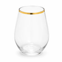 Stemless Plastic Wine Cups with Gold Rim, 4 Oz, 8 Count