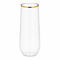 Stemless Fluted Plastic Glasses with Gold Rim, 9 Oz, 6 Count
