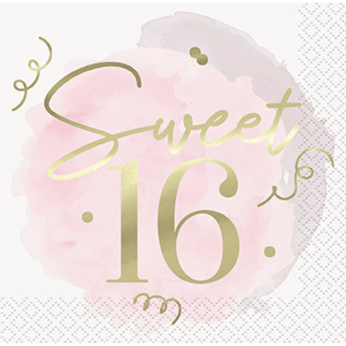 Grandes serviettes de table d’anniversaire Sweet 16 rose poudré, 16 unités
