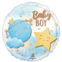 Little Moon "Baby Boy" Supershape Foil Balloon, 21 Inches, 1 Count