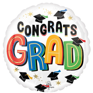 Multicolour 'Congrats Grad' Round Foil Balloon, 18 Inches, 1 Count