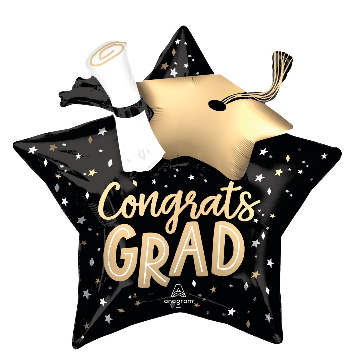 Ballon mylar Supershape d'Étoile de 'Congrats Grad', Noir et doré, 28 pouces, 1 unité