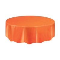 Orange Round Plastic Table Cover, 84 Inches, 1 Count