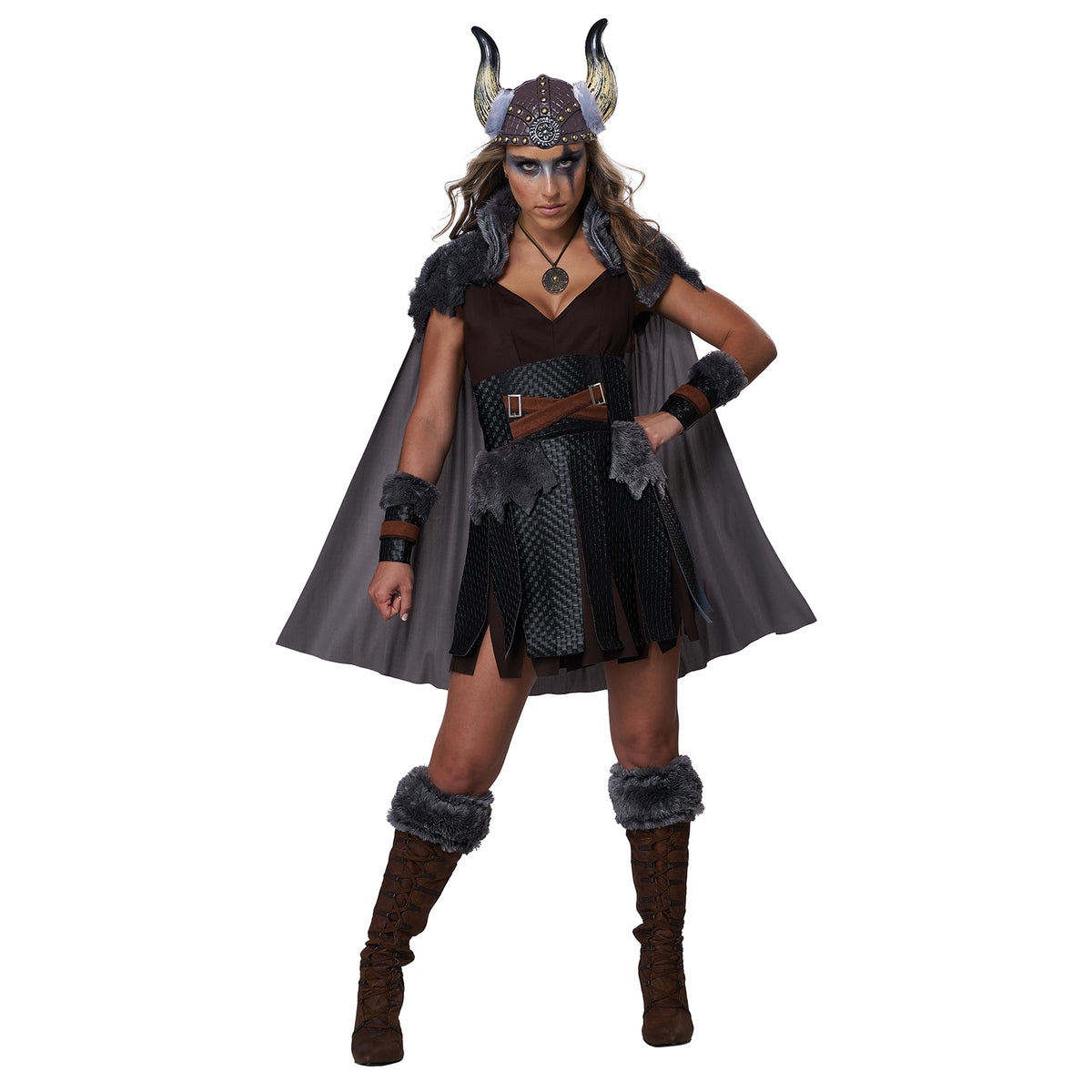 Viking Warrior Costume for Adults, Dress, Cape, Belt with Skirt