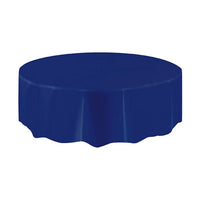 Navy Blue Round Plastic Table Cover, 84 Inches, 1 Count