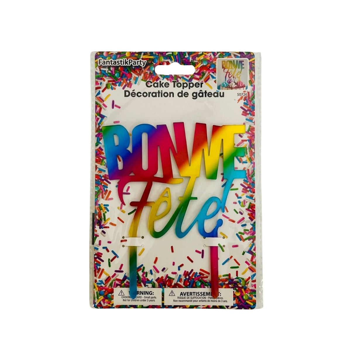 Rainbow "Bonne Fête" Birthday Cake Topper, 1 Count