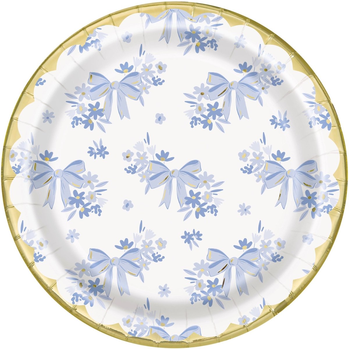 Petites assiettes rondes en papier à dessert de Noeuds Délicats, 7 pouces, 8 unités