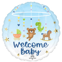 Baby Shower Welcome Baby Boy Round Mylar Foil Balloon, 18 Inches, 1 Count