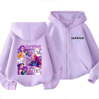 Kpop Anime Huntrix Zip-Up Hoodie for Kids, Demon Hunter Inspired Pop Signer