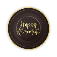 Gold Happy Retirement Large Round Lunch Paper Plates, 9 Inches, 8 Count
