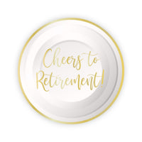 Gold Happy Retirement Small Round Dessert Paper Plates, 7 Inches, 8 Count