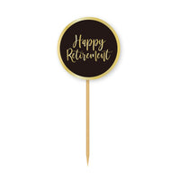 Décorations pour petit gâteau « Happy Retirement » dorées, 12 unités