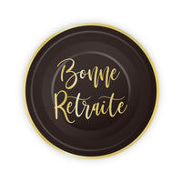 Gold "Bonne Retraite" Large Round Lunch Paper Plates, 9 Inches, 8 Count