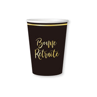 Gold "Bonne Retraite" Paper Cups, 9 Oz, 8 Count