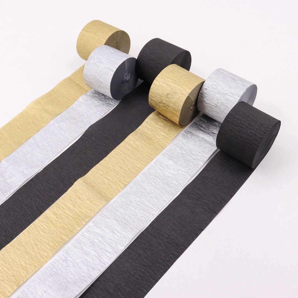 Celebration Kit Paper Crepe Streamer, Gold, Silver and Black, 82 Ft, 6 Count