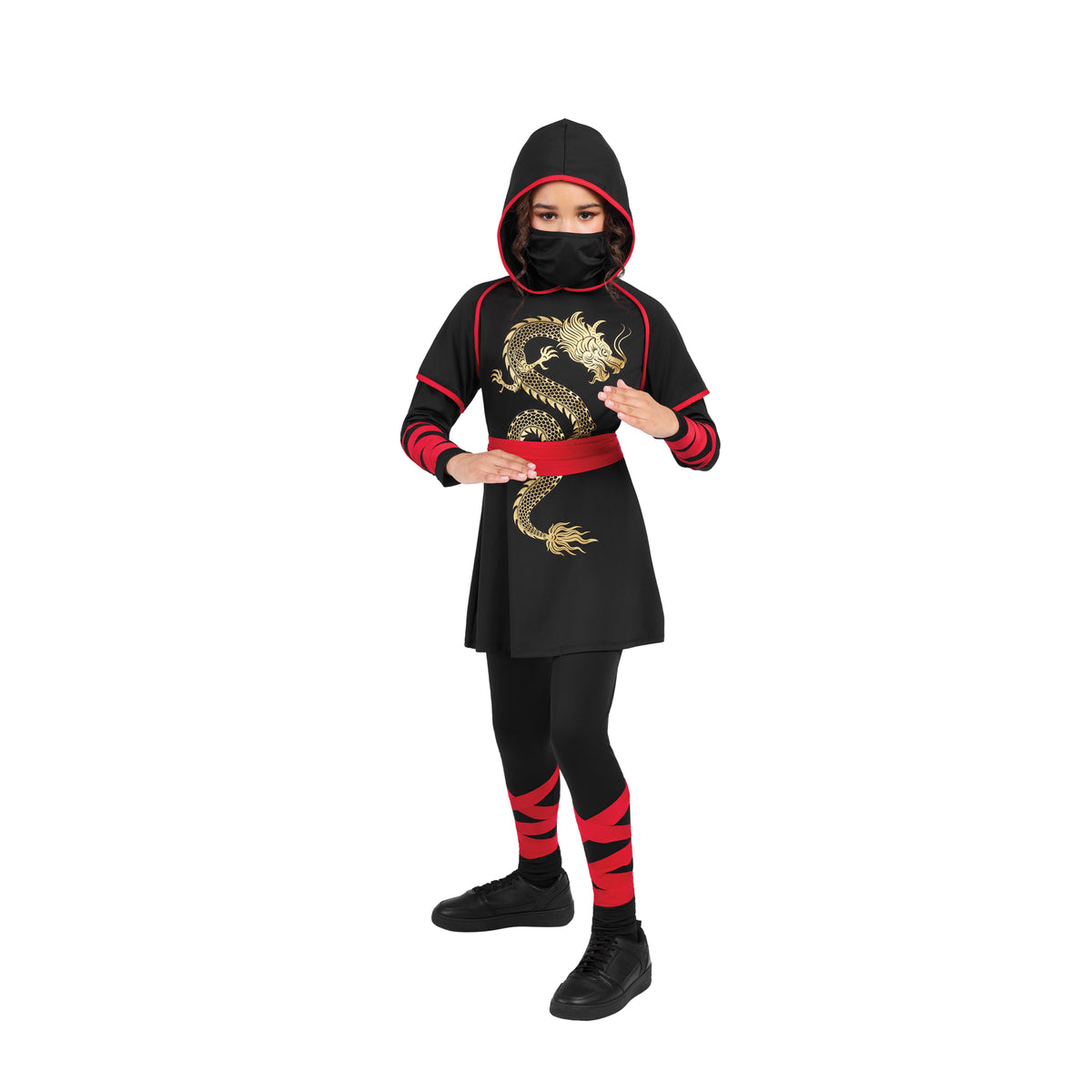 Night Ninja Costume for Kids, Black, Red and Gold