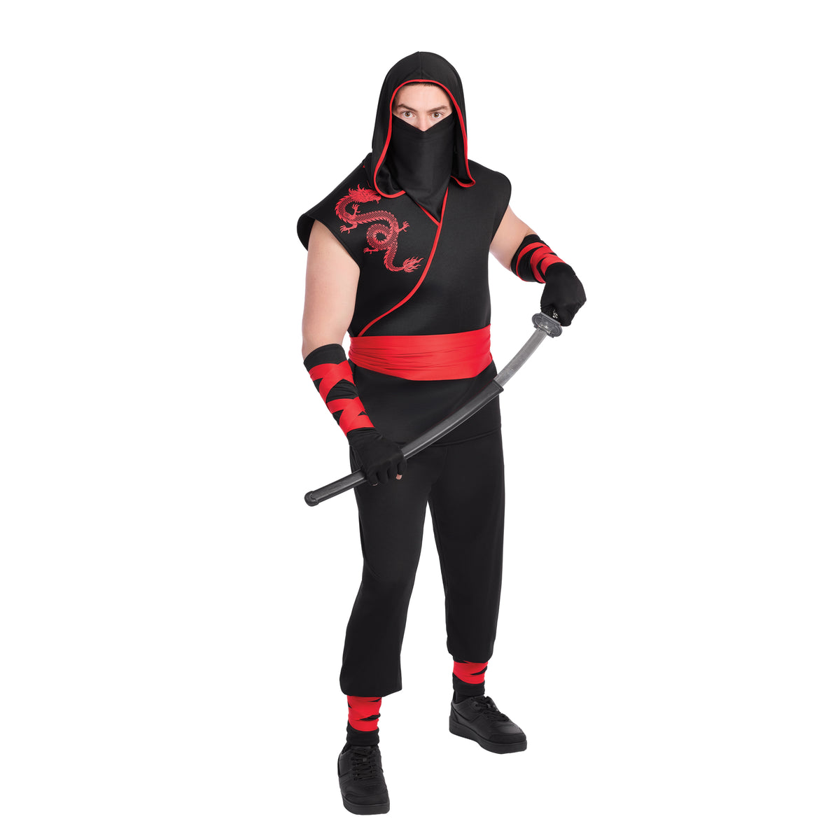 Costume de ninja de nuit pour adultes, noir et rouge
