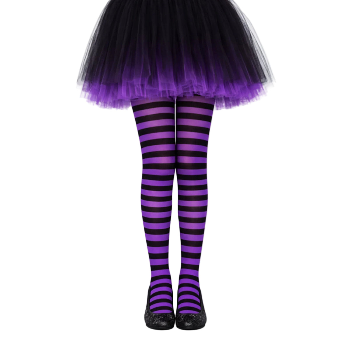 Black and Purple Striped Nylon Tights for Kids