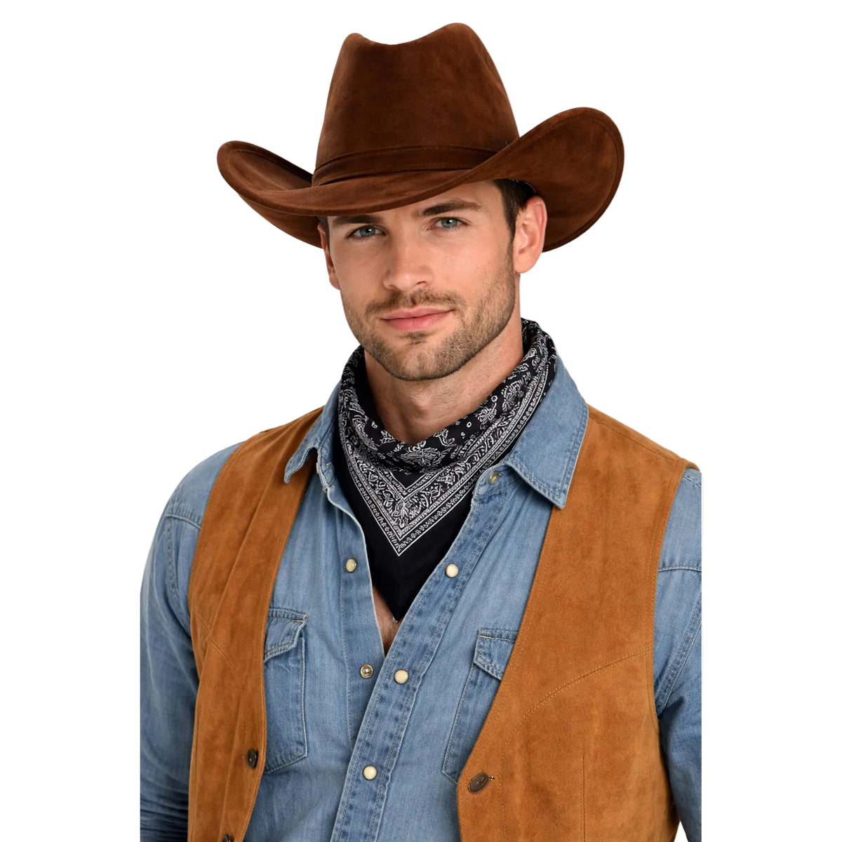 Chapeau de cowboy brun en faux cuir pour adultes