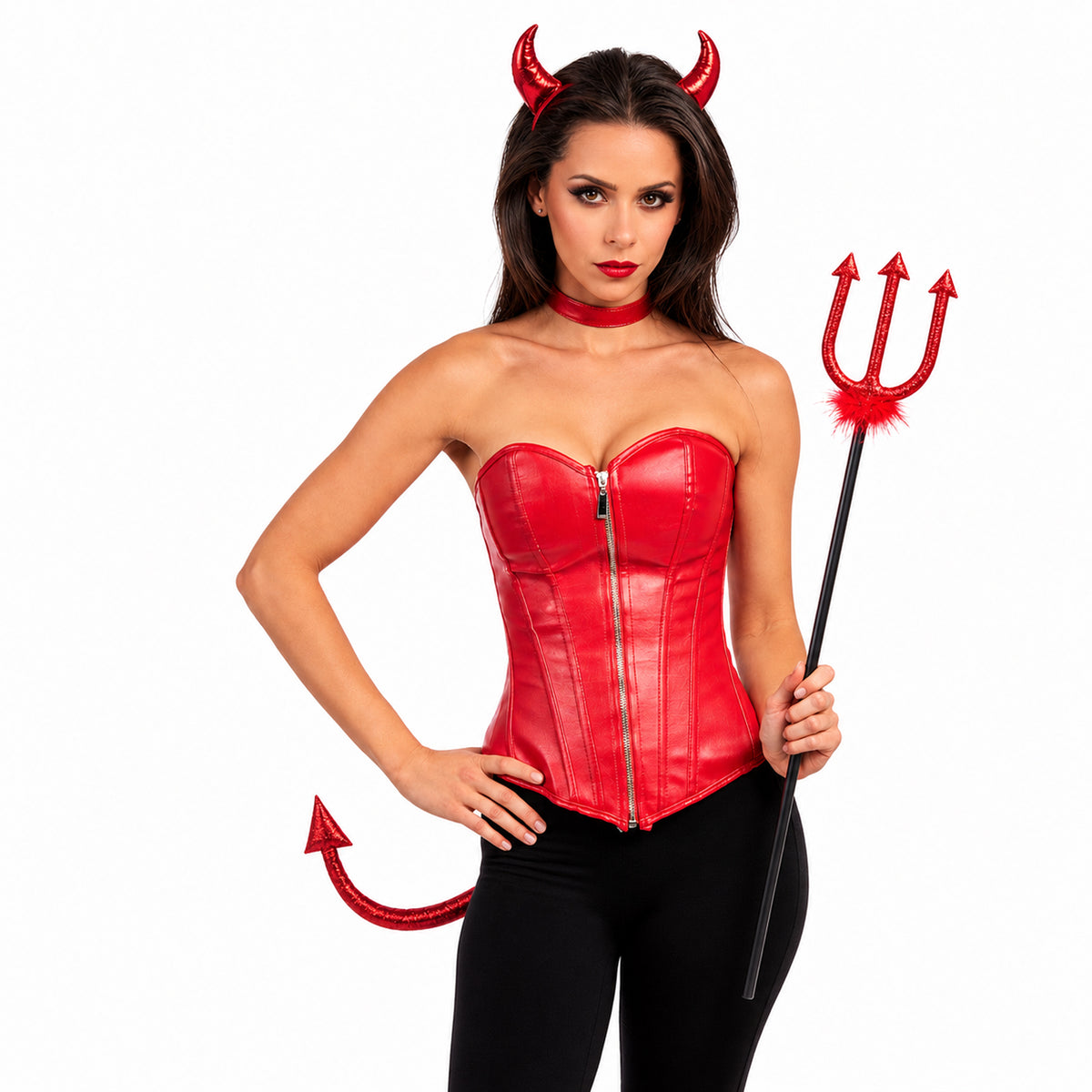 Red Leather Front Zip Deluxe Corset for Adults
