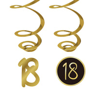 Golden Celebration 18th Birthday Spiral Hanging Decorations, 6 Count