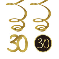 Décorations spirales à suspendre Célébration Dorée pour 30e anniversaire, 6 unités
