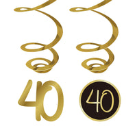 Golden Celebration 40th Birthday Spiral Hanging Decorations, 6 Count