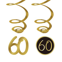 Golden Celebration 60th Birthday Spiral Hanging Decorations, 6 Count