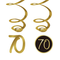 Golden Celebration 70th Birthday Spiral Hanging Decorations, 6 Count