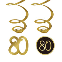 Golden Celebration 80th Birthday Spiral Hanging Decorations, 6 Count