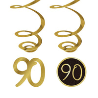 Décorations spirales à suspendre Célébration Dorée pour 90e anniversaire, 6 unités