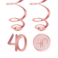 Décorations à suspendre en spirale Célébration rosée pour 40e anniversaire, 6 unités