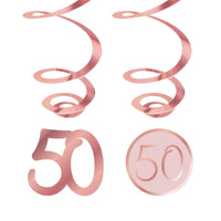 Rosé Celebration 50th Birthday Spiral Hanging Decorations, 6 Count