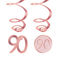 Décorations à suspendre en spirale Célébration rosée pour 90e anniversaire, 6 unités