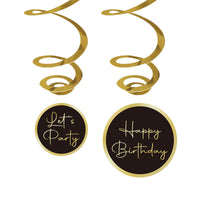 Golden Celebration "Happy Birthday" Spiral Hanging Decorations, 6 Count